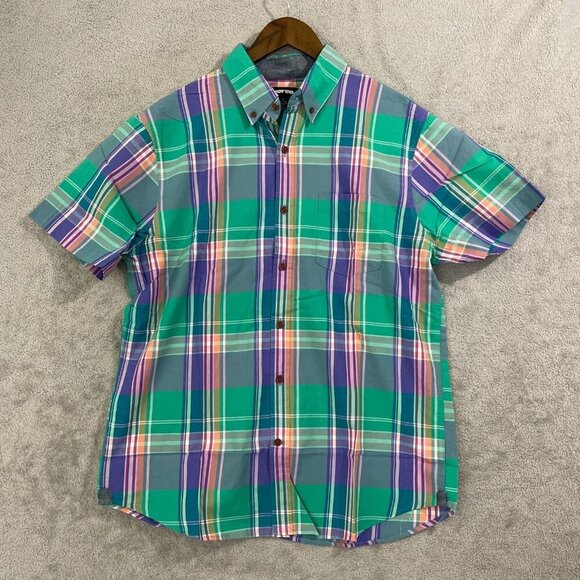 NWOT Lands' End Men's L Tailored Fit Short Sleeve Plaid Button-Down Multi - Picture 2 of 9
